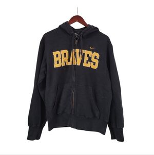 Y2k Nike Braves Spellout Full Zip Hoodie Black & Yellow Men's Small Oversized
